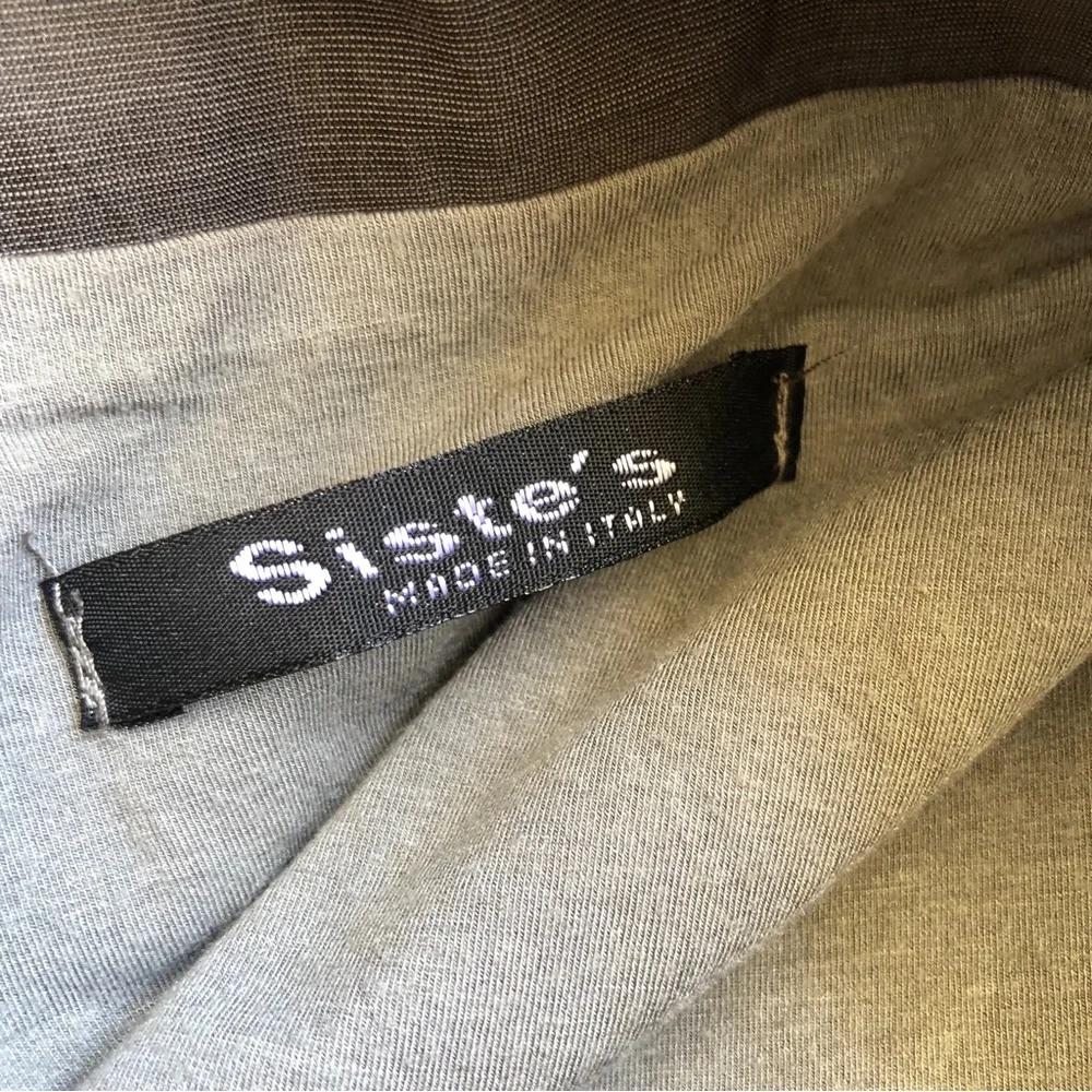 SISTE'S Size 8-10 Italian Grey Khaki Metallic Flax Blend Structured Dress Party - Picture 12 of 13